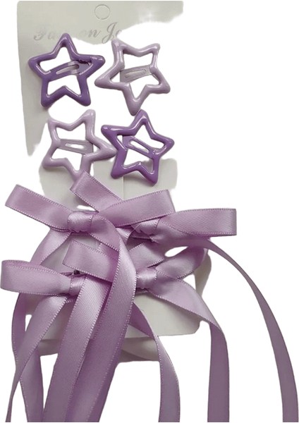 6 Parçalı Kadın Saç Aksesuarları, Yıldızlı ve Yay Seti, Bale Tarzı Yay Şeridi Şeridi Saç Klip, Çift At Kuyruğu Şeridi Br Renk: 6pcs-Purple (Yurt Dışından)