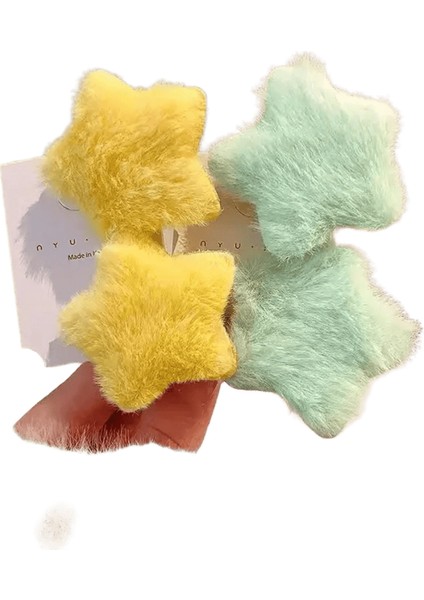 1/12PCS Kaık Yıldız Saç Tokaları Çocuk Kız Sevimli Tatlı Peluş Saç Klipleri Günlük Buluşma Yan Patlama Klipler Parti Moda Aksesuar Renk: Sarı Yeşil 4pcs (Yurt Dışından)