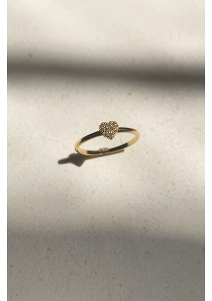 14 Ayar Altın Taşlı Kalp Yüzük