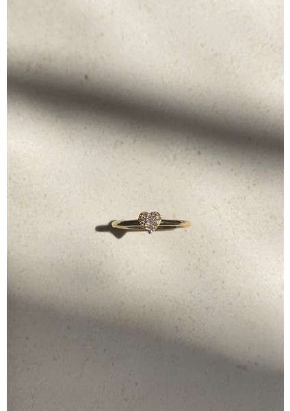 14 Ayar Altın Taşlı Kalp Yüzük modelleri