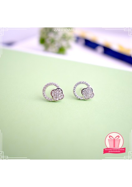 925 Ayar Gümüş Zirkon Taşlı Rodyumlu Küpe