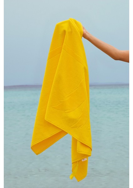 Plaj Çantasına Dönüşen %100 Pamuk Sarı Plaj Havlusu