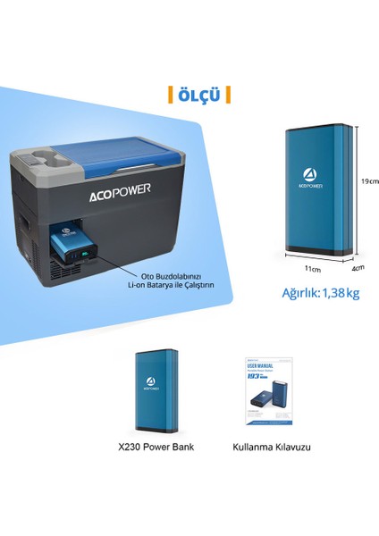Acopoer X230 14.8VOLT 13AMPER Yedek Buzdolabı Aküsü Powerbank LED Lamba fiyatları