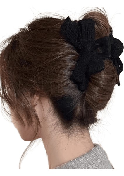 Örme Yay Saç Pençesi Klipsli Yüksek Kaliteli El Yapımı Örgü Peluş Peluş Saçlar Köpekbalığı Klipleri Sonbahar Kış Saç Aksesuarları Color: Gri (Yurt Dışından)