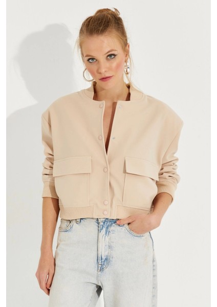 Kadın Vanilya Bomber Ceket QRS8375 modelleri