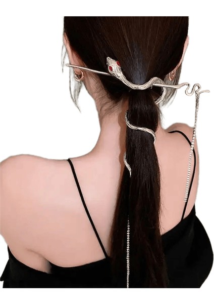 Yeni Çin Tarzı Yılan Saç Tokası Kadınlar Için Punk Klasik Püskül Zincir Saç Çubukları Pim Saç Modeli Tasarım Araçları Aksesuarlar Metal Renk: Gümüş (Yurt Dışından)