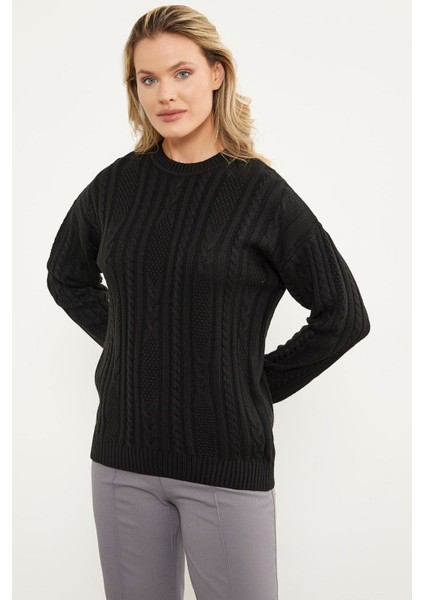 Saç Örgü Detaylı Basic Triko Kazak - Kırmızı modelleri