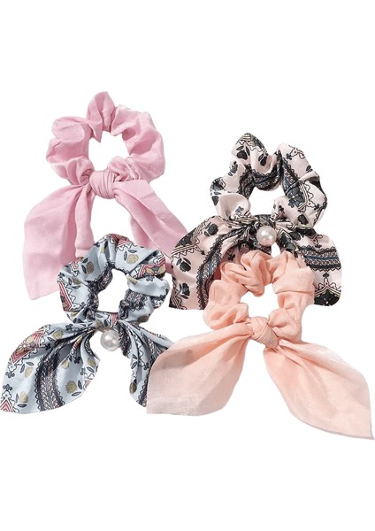 4pcs/lot Kadın Kızlar Şifon Bowknot Ipek Saç Scrunchies Set Inci At Kuyruğu Kafa Bandı Saç Ipi Kafa Bandı Kızlar Saç Aksesuarları: 3764-5 (Yurt Dışından)