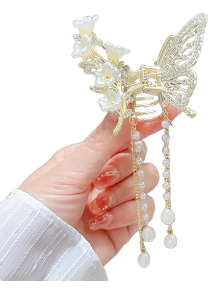 Püskül Inci Saç Pençesi Kırmızı Çiçek Festivali Kızlar Için Kız Pony Kuyruğu Saç Klipleri Yengeç Kadın Moda Aksesuarları Hediyeler Renk: A3 (Yurt Dışından)