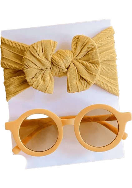 2 Adet/set Yeni Çocuklar Düz Renkli Pamuklu Bowknot Geniş Saç Bandı Yuvarlak Güneş Gözlüğü Seti Kız Bebek Güneş Gözlükleri Çocuklar Saç Aksesuarları Renk: Turuncu (Yurt Dışından)