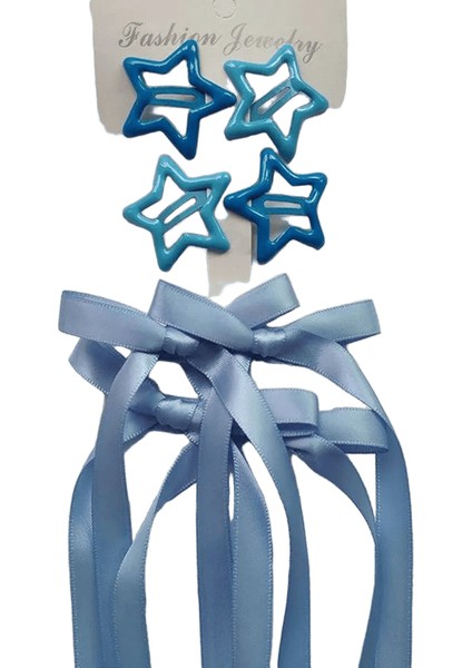 6 Parçalı Kadın Saç Aksesuarları, Yıldızlı ve Yay Seti, Bale Tarzı Yay Şeridi Şeridi Saç Klip, Çift At Kuyruğu Şeridi Br Renk: 6pcs-Blue (Yurt Dışından)