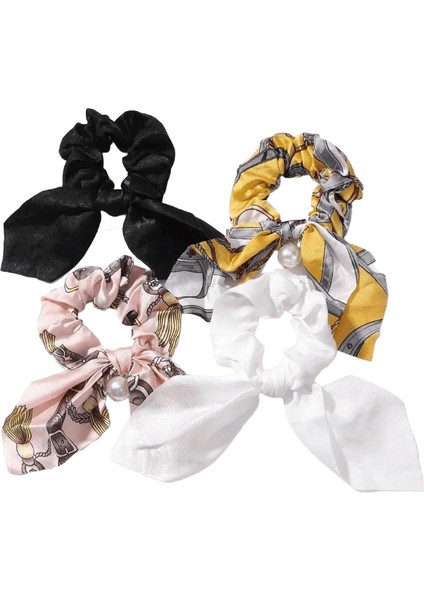 4pcs/lot Kadın Kızlar Şifon Bowknot Ipek Saç Scrunchies Set Inci Ponytail Kafa Halat Kafa Kafası Kız Saç Aksesuarları Renk: 3764-3 (Yurt Dışından)