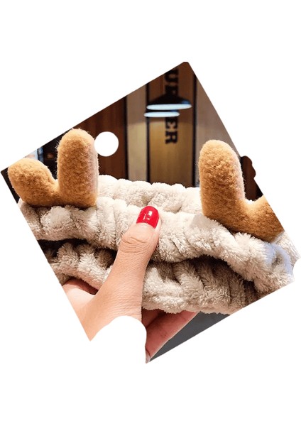 Yı Yüz Saç Tutucu Saç Bantları Yumuşak Sıcak Coral Polar Yay Hayvan Kulakları Kafa Bandı Kızlar Türban Moda Saç Aksesuarları Renk: Gri Boynuzlar (Yurt Dışından)