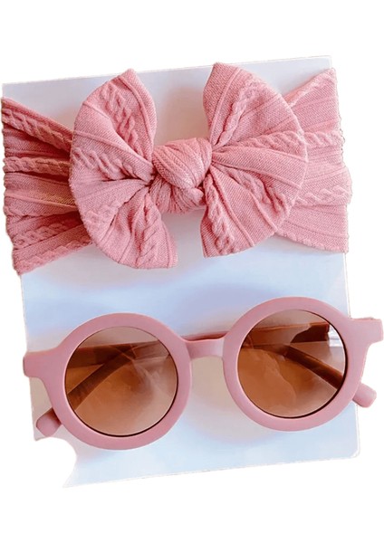 2 Pcs/set Yeni Çocuklar Düz Renkli Pamuk Bowknot Geniş Saç Bandı Yuvarlak Güneş Gözlüğü Set Bebek Kızlar Güneş Gözlüğü Çocuk Saç Aksesuarları Renk: Fasulye Macunu (Yurt Dışından)