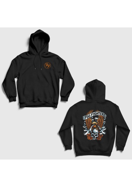Unisex Siyah Iowa Foo Fighters Sırt Baskılı Kapüşonlu Sweatshirt