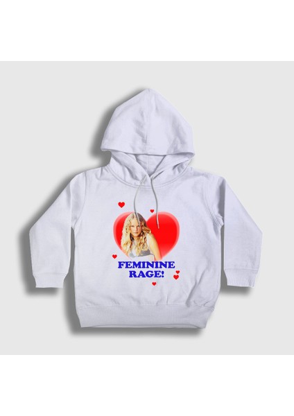 Unisex Çocuk Beyaz Feminine Rage Sabrina Carpenter Kapüşonlu Sweatshirt