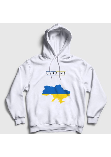 Unisex Beyaz Ukraine Map Flag Ukrayna Haritası Bayrağı Kapüşonlu Sweatshirt