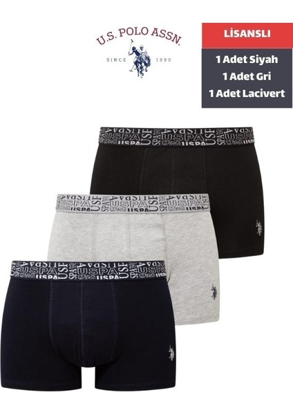 Erkek Pamuklu Fit Lisanslı Boxer 3'lü Paket / Siyah - Lacivert - Melanj