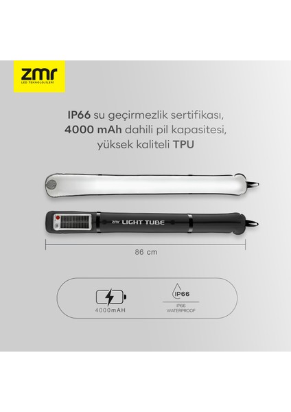 Light Tube Led Güneş Enerjili Şişirilebilir Tüp Işık 4000mah Outdoor 40 Saatlik Kamp Acil Durum Işığı.