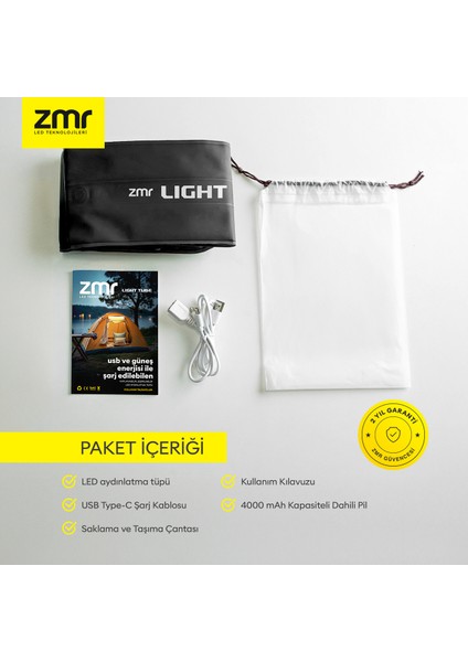 Light Tube Led Güneş Enerjili Şişirilebilir Tüp Işık 4000mah Outdoor 40 Saatlik Kamp Acil Durum Işığı.