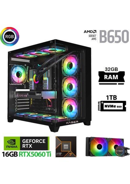 Lexus X690 Ryzen 7 7800X3D 32GB Ram 1tb M.2 Nvme SSD 16GB RTX5060 Ti Sıvı Soğutmalı Oyuncu Bilgisayarı