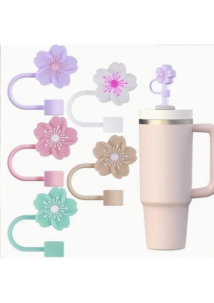 1 Adet Soft Sevimli Çiçekli Stnly Pipet Kapakları 10 mm