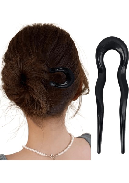1/4pcs Fransız Bükülme Saç Çubuğu Klips Asetat Dalgalı U Şekilli Saç Tokası Kaplumbağası Kabuğu Kadın Saç Topuz Pimi Şapkası Aksesuarları Renk: Siyah (1pcs) (Yurt Dışından)