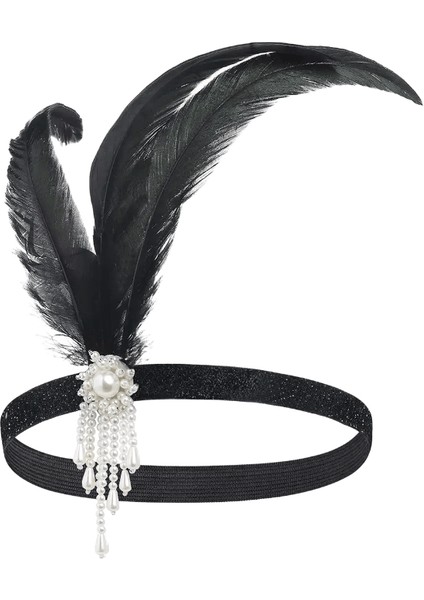 Kadınlar Siyah Saç Aksesuarları Boncuklu Sequin Saç Bandı 1920'LER Retro Gatsby Tek Parti Ladies Heavear Giyim Tüy Head Bandı Metal Renk: H1208-B (Yurt Dışından)