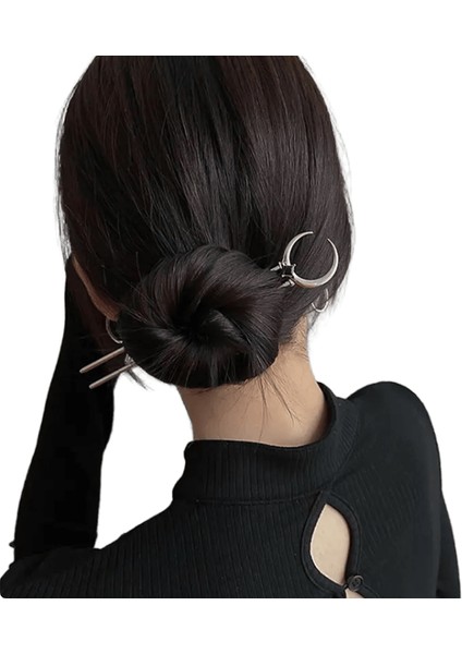 Yeni Saç Tokası Saç Çubukları Minimalist Siyah Ay Moda Vintage Metal Saç Aksesuarları, Kadınlar Için Tavan Saç Modeli H050METAL Renk: H050 (Yurt Dışından)