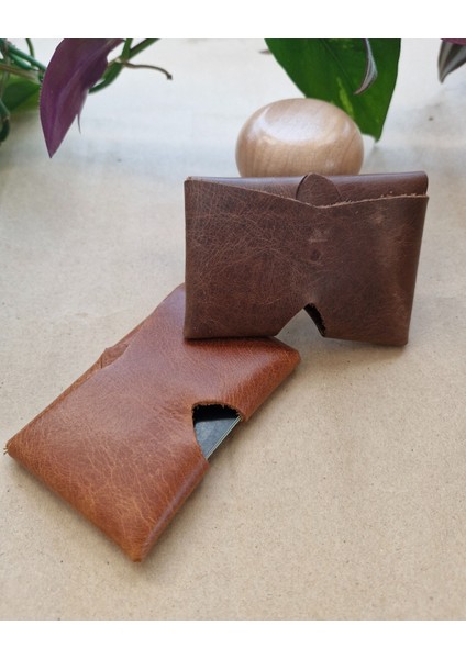 Hakiki Deri Heybe Kartlık Kart Düzenleyici Kart Toparlayıcı Kestane Rengi