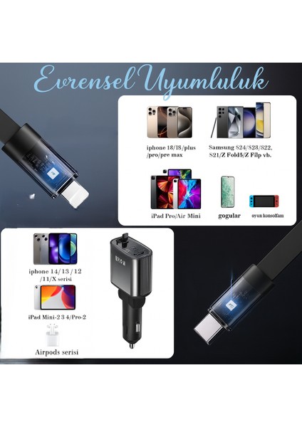 4 In 1 Geri Çekilebilir Araç Şarj Cihazı Starlight Araba Çatı Yıldız Gece Lambası Çift Araç Şarj Adaptörü indirimleri