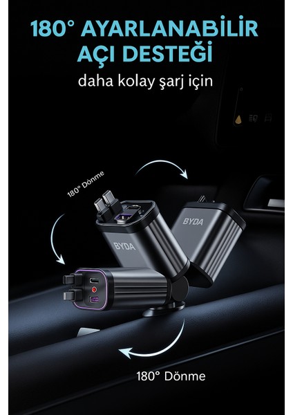 4 In 1 Geri Çekilebilir Araç Şarj Cihazı Starlight Araba Çatı Yıldız Gece Lambası Çift Araç Şarj Adaptörü