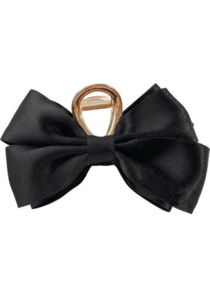 Büyük Moda Saten Yay Headdress Internet Ünlüleri Catch Cross Saç Pençe Saçkopları Kızlar Için Tatlı Saç Aksesuarları 12CM Renk: Siyah (Yurt Dışından)