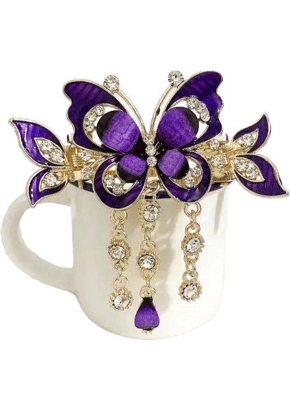 Moda Zarif Zirkon Püskül Saç Tokası Aksesuarları Kadınlar Için Retro Etnik Tarzı Küçük Yengeç Klipli Mücevher Hediyesi: 4 (Yurt Dışından)