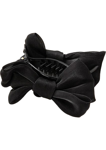 Büyük Moda Saten Yay Headdress Internet Ünlüleri Catch Cross Saç Pençe Saçkopları Kızlar Için Tatlı Saç Aksesuarları 12CM Renk: Siyah (Yurt Dışından)