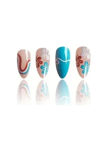 24'lü Renkli Dijital Baskı Detaylı Uzun Badem Model Takma Tırnak Seti fırsatları