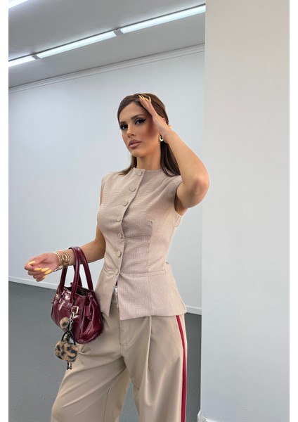 Sadire Bej Potikareli Bisiklet Yaka Yelek fiyatları