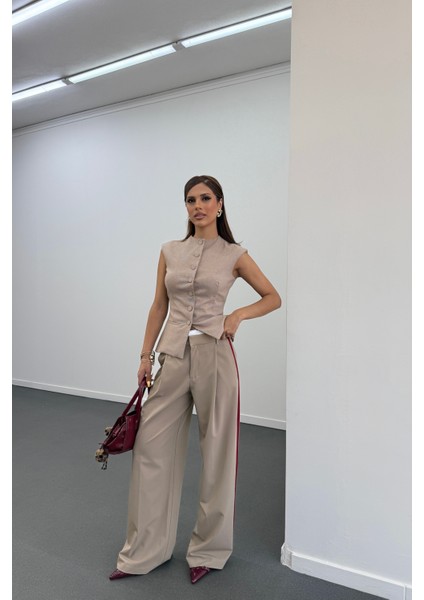 Sadire Bej Potikareli Bisiklet Yaka Yelek fırsatları