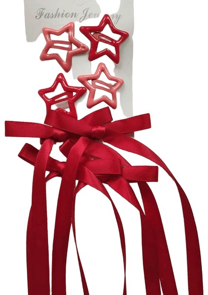 6 Parçalı Kadın Saç Aksesuarları, Yıldızlı ve Yay Seti, Bale Tarzı Yay Şeridi Şerit Saç Klibi, Çift At Kuyruğu Kurdele Brcolor: 6pcs-Kırmızı (Yurt Dışından)