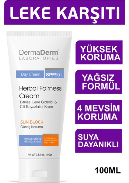Spf 50+ Bitkisel Leke Giderici Cilt Beyazlatıcı Gündüz Leke Kremi 100 Ml.