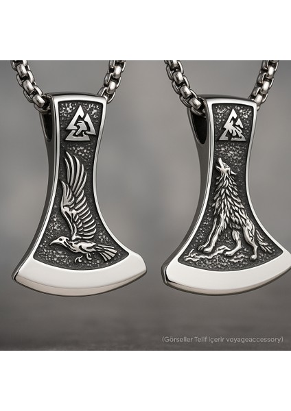 Çift Taraflı Kullanım Viking Kolye / Viking Kurt Balta Kolye / Raven Kuş Kolye / Kurt Kolye