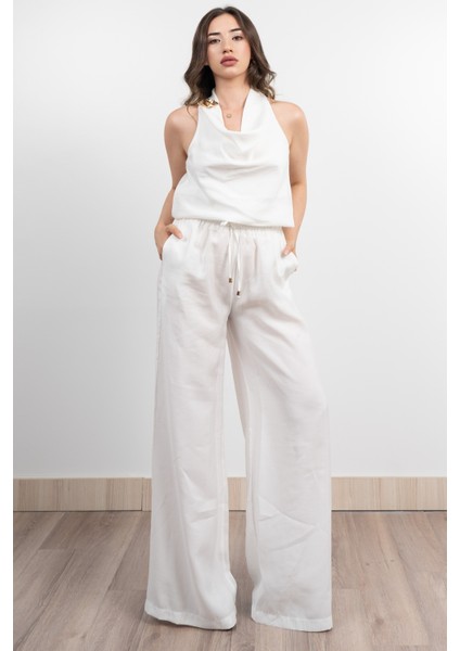 Tencel Kumaş Hafifliği Degaje Yaka Detay ve Bol Paça Pantolon Takım 1227 fiyatları