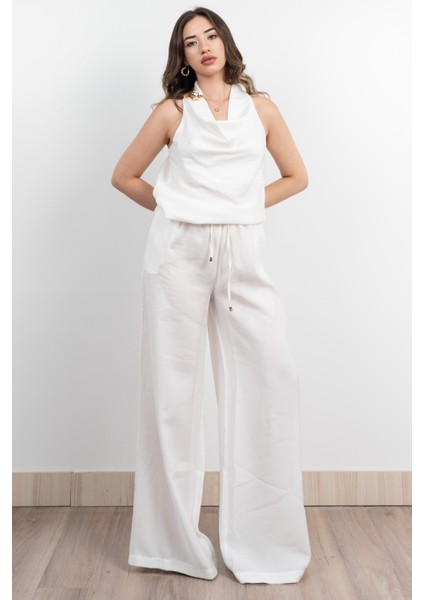 Tencel Kumaş Hafifliği Degaje Yaka Detay ve Bol Paça Pantolon Takım 1227 fırsatları