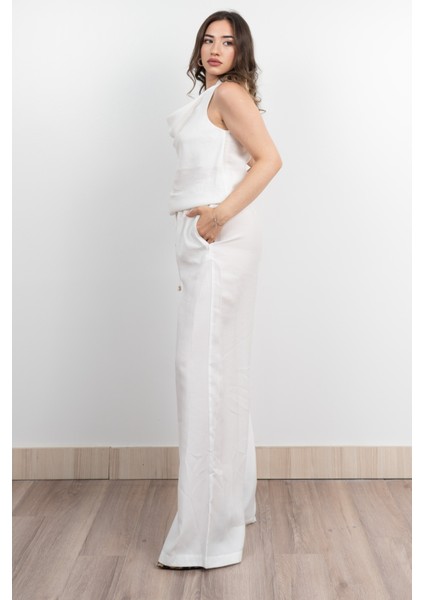 Tencel Kumaş Hafifliği Degaje Yaka Detay ve Bol Paça Pantolon Takım 1227 indirimleri