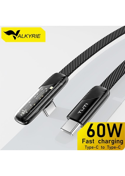 Tuti Süper Hızlı 60W Pd Type-C Şarj ve Data Kablosu - Dayanıklı Örgülü Tasarım Vertical Yatay Kablo 130CM