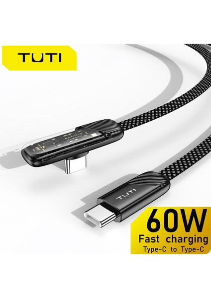 Tuti Süper Hızlı 60W Pd Type-C Şarj ve Data Kablosu - Dayanıklı Örgülü Tasarım Vertical Yatay Kablo 130CM fırsatları