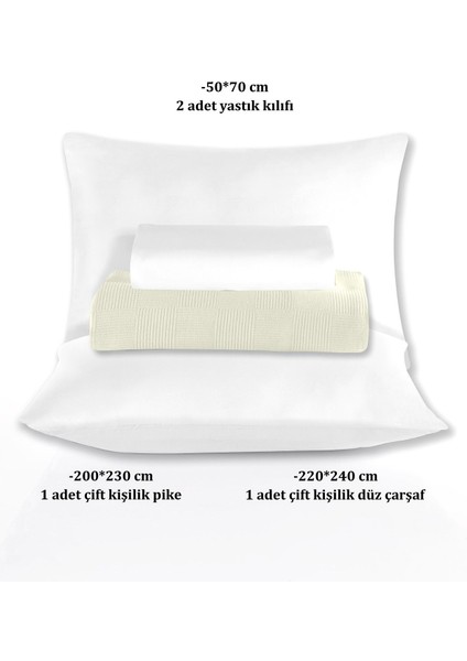 %100 Pamuk Çift Kişilik Krem Otel Pike Takım 200 x 230 cm indirimleri