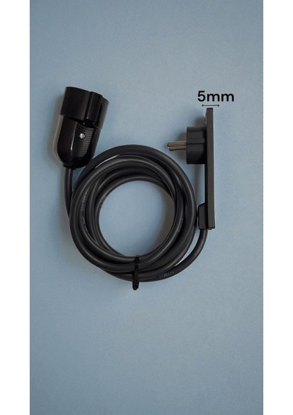 Tekli Uzatma Kablosu – Ultra Ince Fişli (5 Mm) – Siyah – Dar Alanlara Uyumlu – 3 M – Çocuk Korumalı