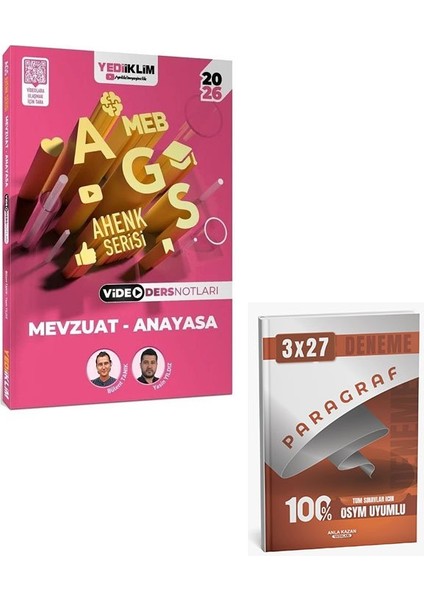 Yediiklim 2026 Meb-Ags Mevzuat - Anayasa Video Ders Notları Ahenk Serisi+Anla Kazan Paragraf