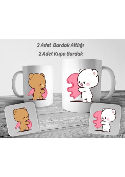 Sevgiliye Hediye Kupa ve Bardak Altlığı Dudu Bubu Kupa Bardak Çift Kupaları